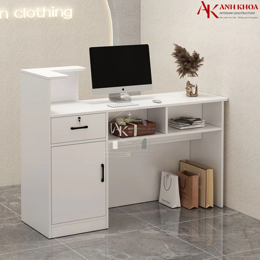 Quầy lễ tân mini đẹp màu trắng hiện đại Quầy lễ tân mini đẹp màu trắng hiện đại