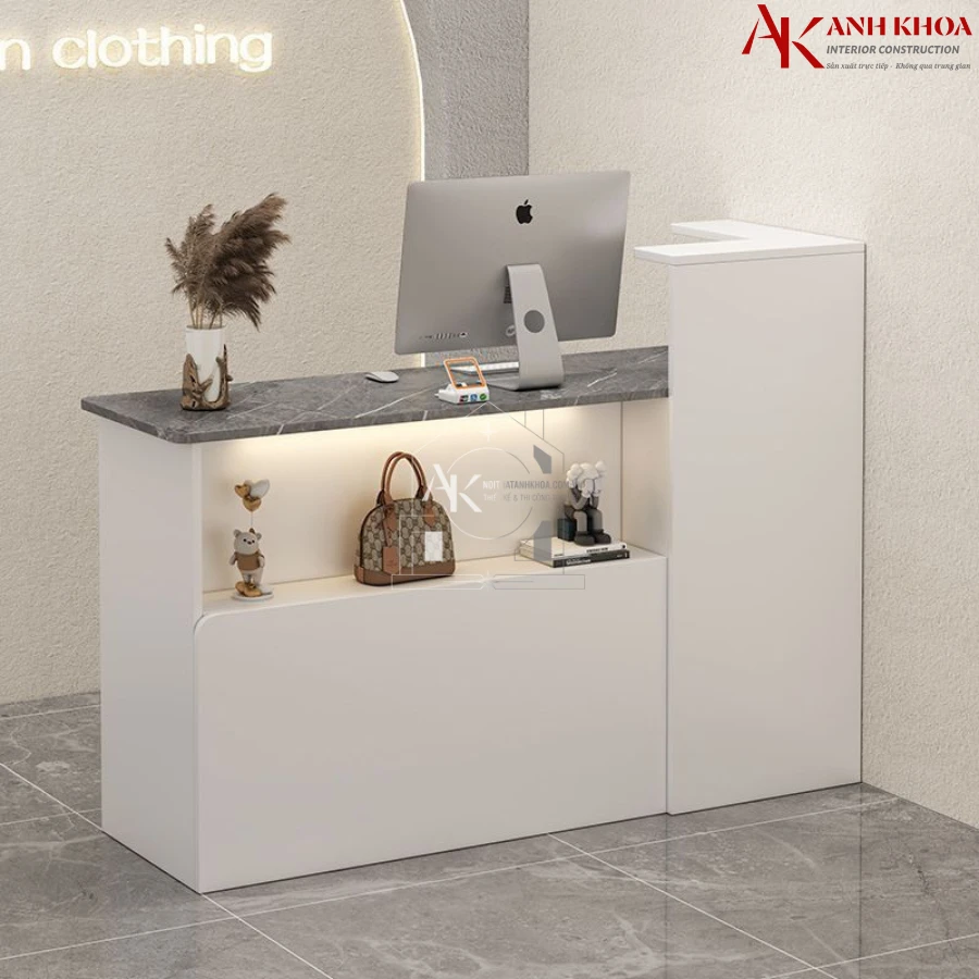 Quầy lễ tân mini đẹp màu trắng hiện đại Quầy lễ tân mini đẹp màu trắng hiện đại