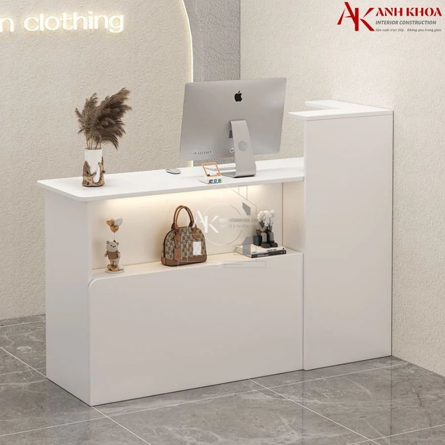 Quầy lễ tân mini đẹp màu trắng hiện đại Quầy lễ tân mini đẹp màu trắng hiện đại