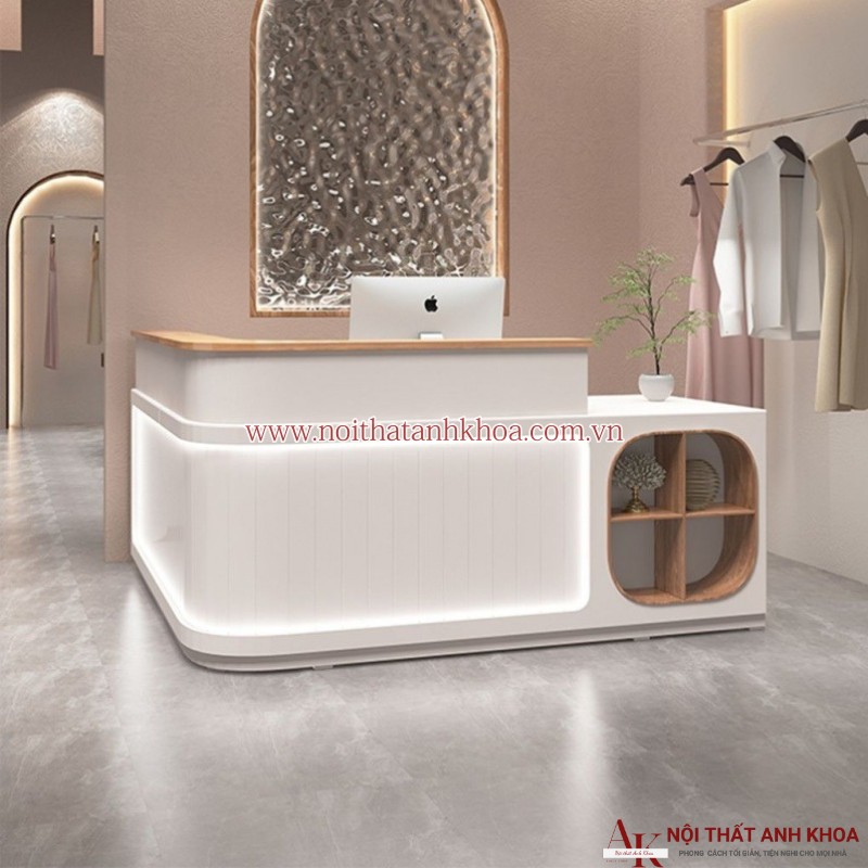Mẫu quầy lễ tân spa chữ L gỗ MDF có led đẹp giá rẻ