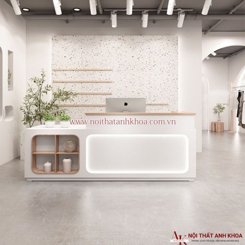 Quầy lễ tân spa chữ L gỗ MDF có led đẹp giá rẻ Quầy lễ tân spa chữ L gỗ MDF có led đẹp giá rẻ