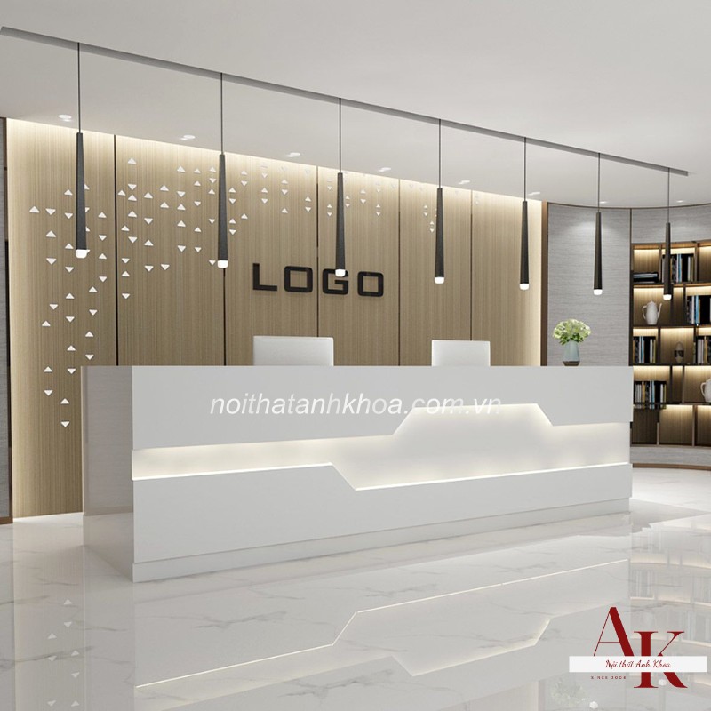 Quầy lễ tân văn phòng gỗ MDF đa dạng màu sắc hiện đại màu trắng Quầy lễ tân văn phòng gỗ MDF đa dạng màu sắc hiện đại màu trắng