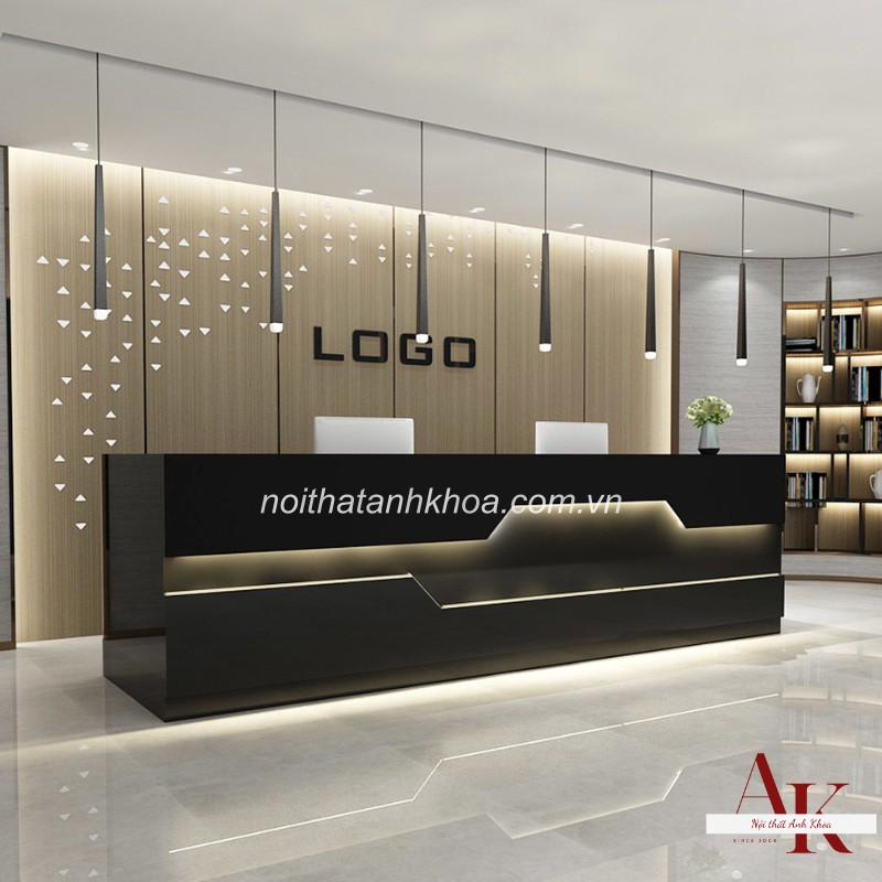 Quầy lễ tân văn phòng gỗ MDF đa dạng màu sắc hiện đại màu đen Quầy lễ tân văn phòng gỗ MDF đa dạng màu sắc hiện đại màu đen
