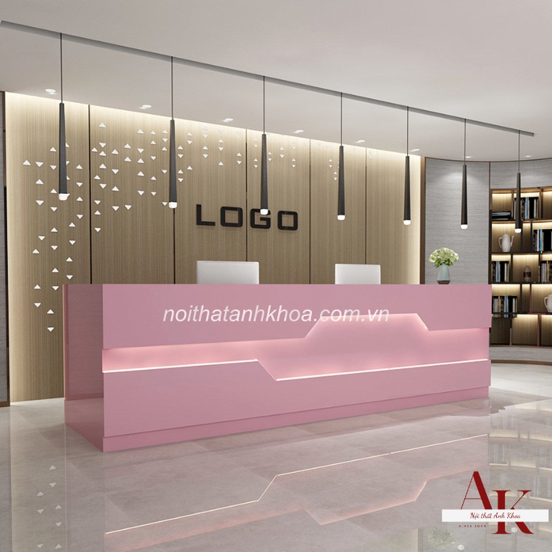 Quầy lễ tân văn phòng gỗ MDF đa dạng màu sắc hiện đại màu hồng Quầy lễ tân văn phòng gỗ MDF đa dạng màu sắc hiện đại màu hồng