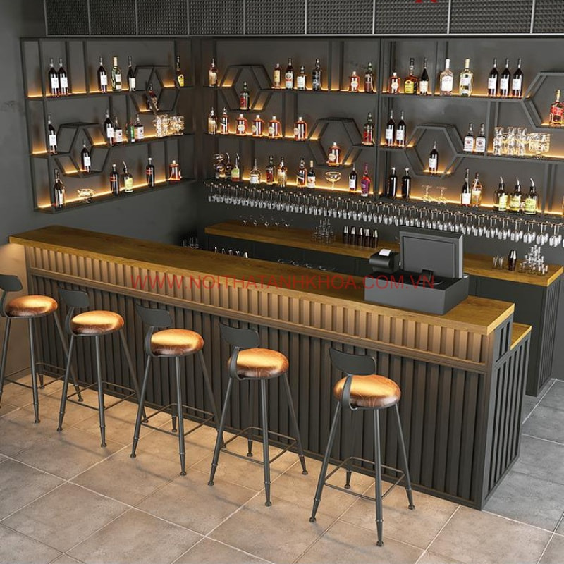 Quầy pha chế gỗ công nghiệp phong cách hiện đại, sang trọng Quầy pha chế gỗ công nghiệp phong cách hiện đại, sang trọng
