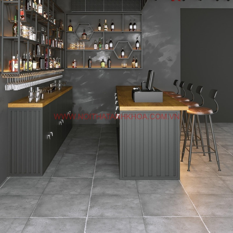 Quầy pha chế gỗ công nghiệp phong cách hiện đại, sang trọng Quầy pha chế gỗ công nghiệp phong cách hiện đại, sang trọng