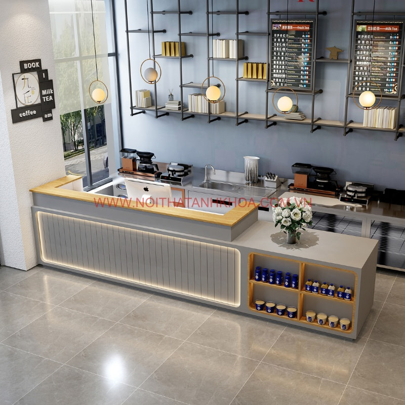 Quầy thu ngân màu xi măng gỗ MDF đẹp sang trọng Quầy thu ngân màu xi măng gỗ MDF đẹp sang trọng