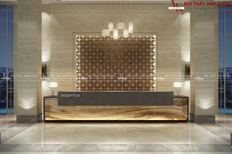 Quầy lễ tân thẳng đơn giản, hiện đại cho văn phòng Quầy lễ tân thẳng đơn giản, hiện đại cho văn phòng