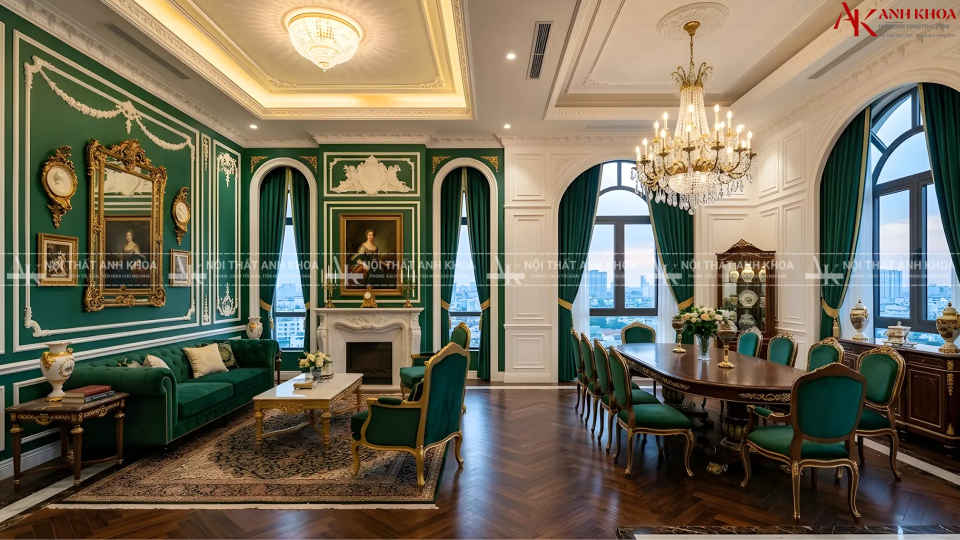 Điểm nhấn màu xanh đá quý trên nền phào chỉ trắng Điểm nhấn màu xanh đá quý trên nền phào chỉ trắng