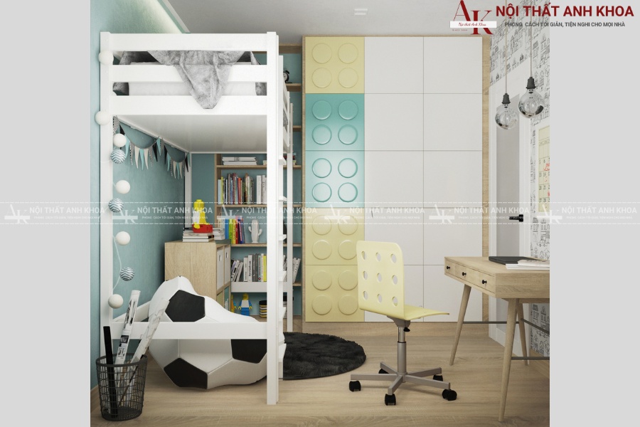 Thiết kế phòng ngủ 2 bé trai có bàn học thông minh Thiết kế phòng ngủ 2 bé trai có bàn học thông minh