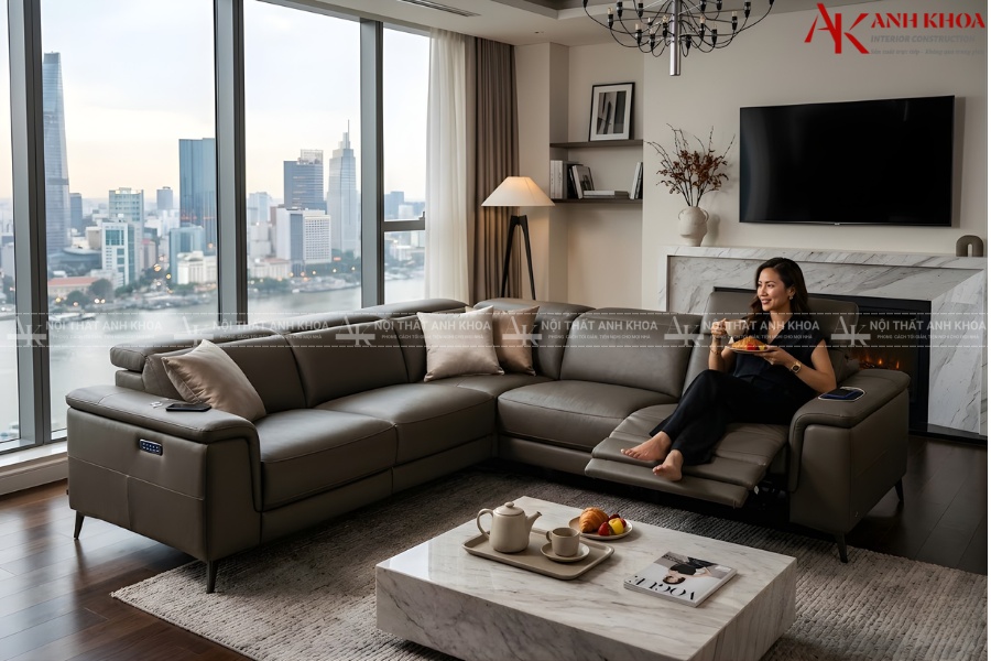 Sofa tích hợp điện tiện ích cho phòng khách thông minh Sofa tích hợp điện tiện ích cho phòng khách thông minh