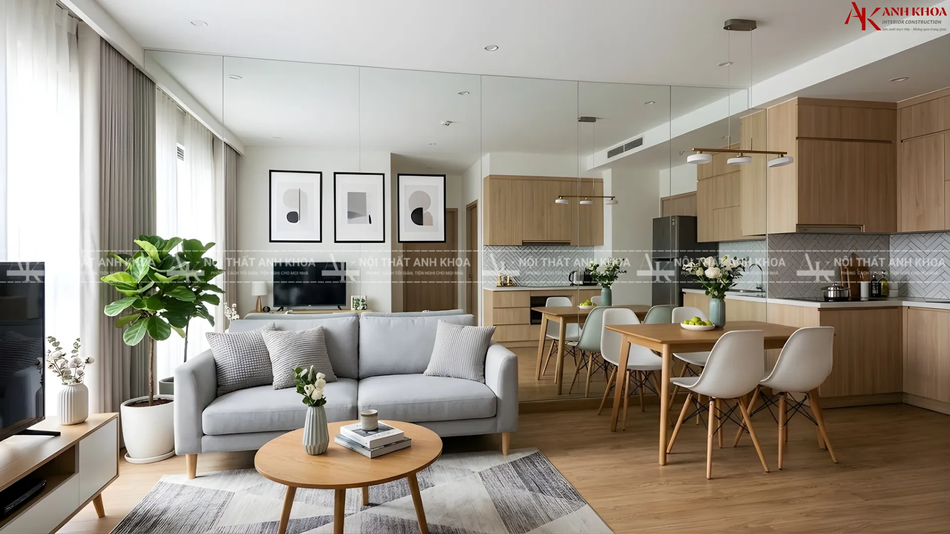 Gương lớn ốp tường giúp mở rộng không gian tự nhiên Gương lớn ốp tường giúp mở rộng không gian tự nhiên