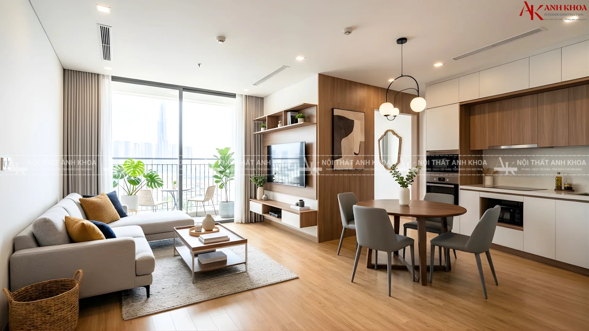 Mẫu thiết kế nhà ở nối liền phòng khách với bếp gỗ MDF Mẫu thiết kế nhà ở nối liền phòng khách với bếp gỗ MDF