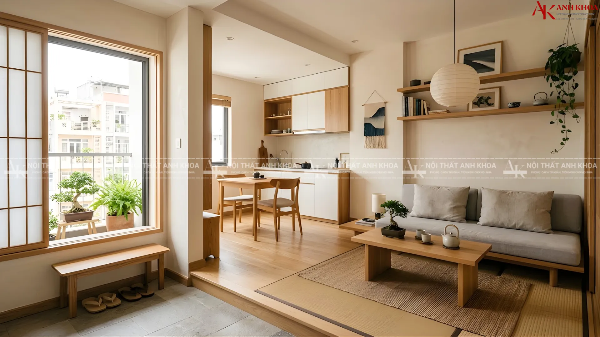 Mẫu căn hộ 45m2 - Phong cách Nhật bản nhẹ nhàng, tiện nghi Mẫu căn hộ 45m2 - Phong cách Nhật bản nhẹ nhàng, tiện nghi