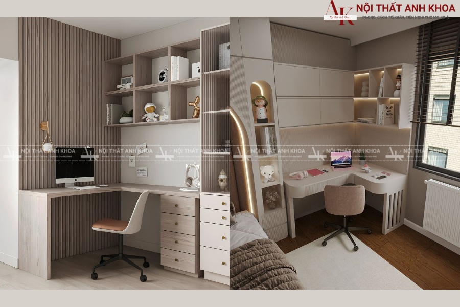 Tận dụng không gian chết với bàn học góc tường Tận dụng không gian chết với bàn học góc tường