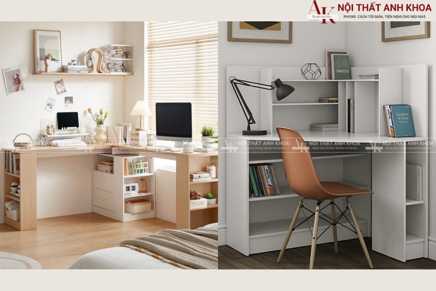 Tăng khả năng lưu trữ với bàn học góc đa năng Tăng khả năng lưu trữ với bàn học góc đa năng