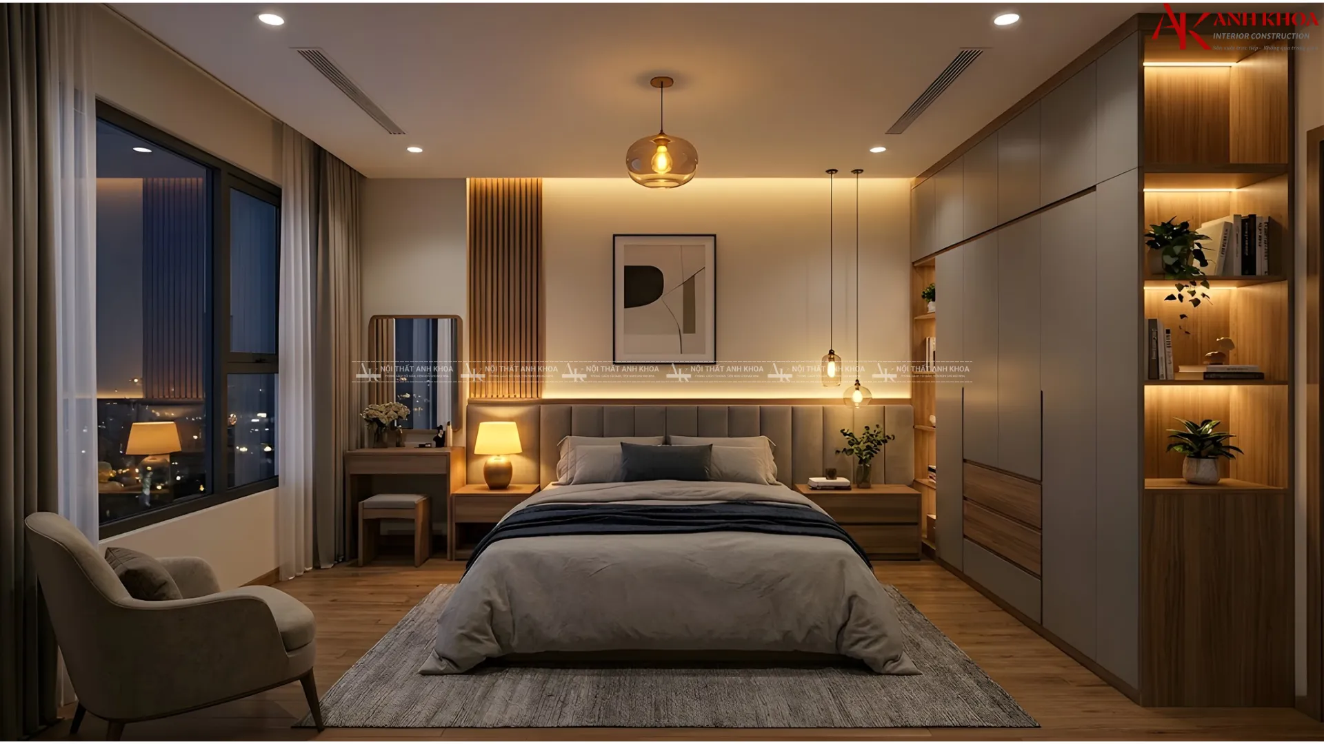 Phòng ngủ Master hiện đại - Tủ áo kịch trần Phòng ngủ Master hiện đại - Tủ áo kịch trần
