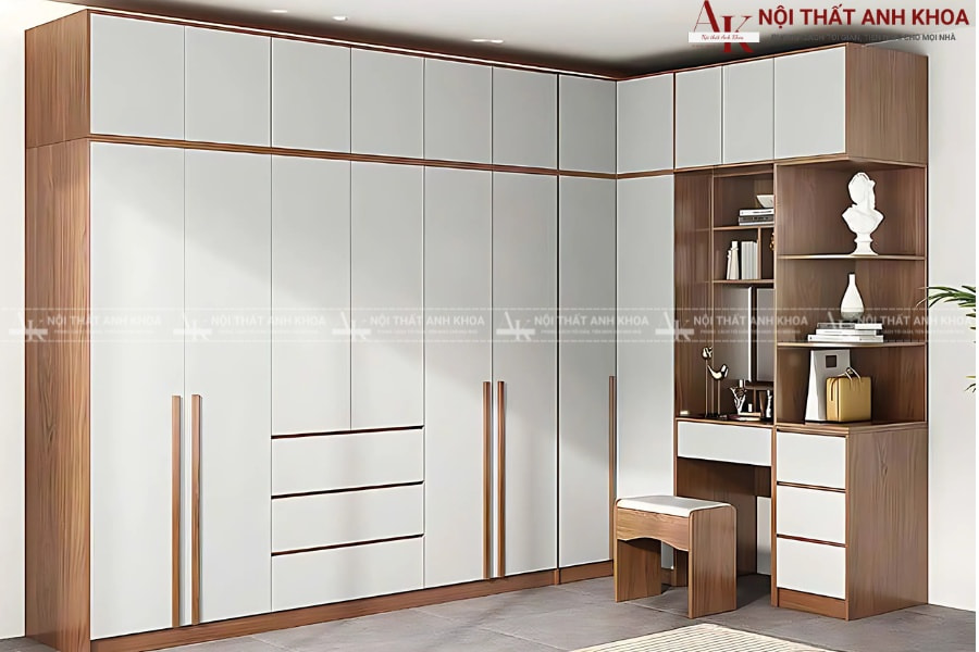 Thiết kế tủ quần áo chữ L có bàn trang điểm/bàn làm việc Thiết kế tủ quần áo chữ L có bàn trang điểm/bàn làm việc