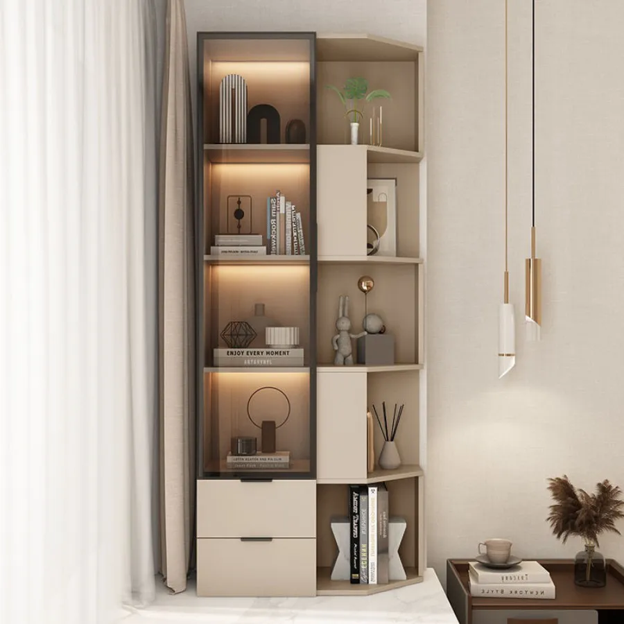 Tủ Trang Trí Phòng Khách Góc Tường Đẹp Sang Trọng