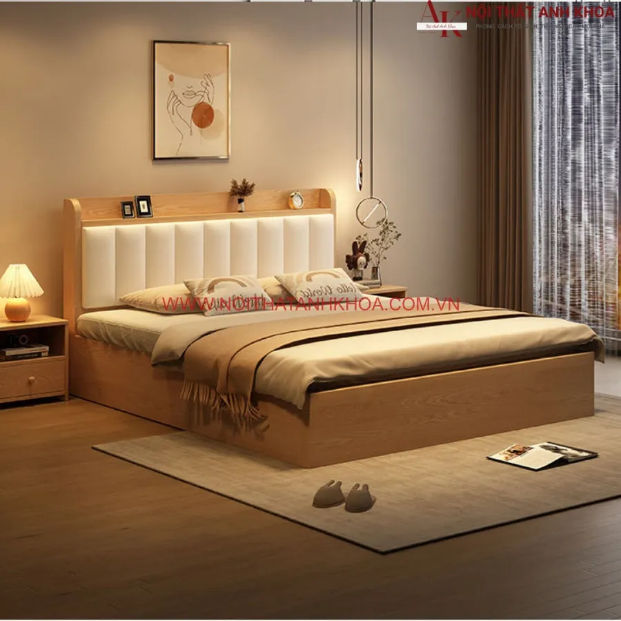 Giường Ngủ Hiện Đại Gỗ Công Nghiệp Đầu Bọc Nệm Cao Cấp