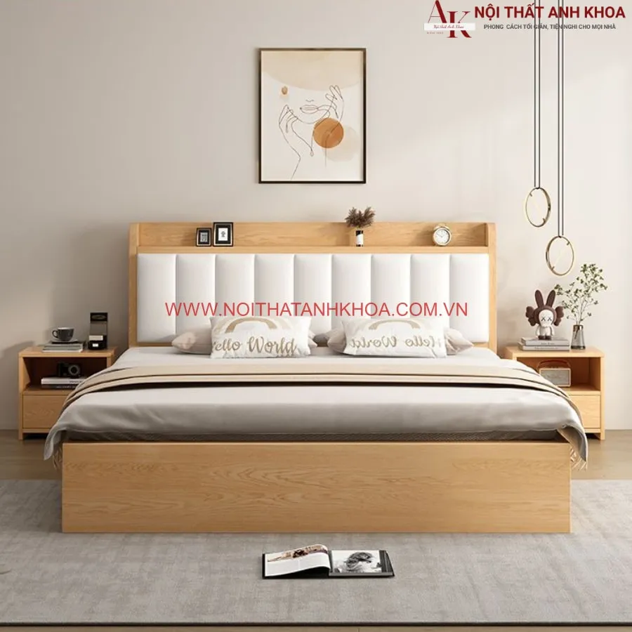 Giường Ngủ Hiện Đại Gỗ Công Nghiệp Đầu Bọc Nệm Cao Cấp