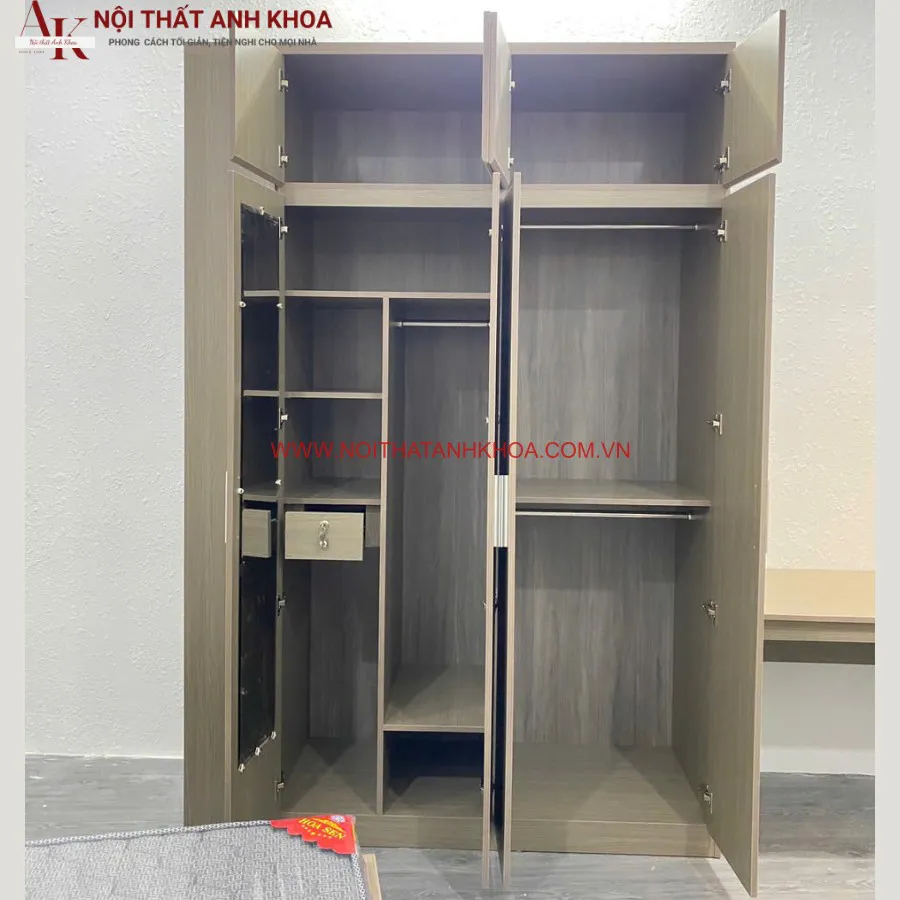 Tủ Quần Áo Gỗ Công Nghiệp 4 Cánh 2 Buồng Phối Màu Đẹp