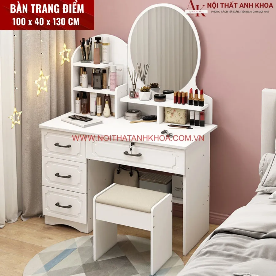 Bàn Trang Điểm Màu Trắng Gỗ Công Nghiệp Đẹp Hiện Đại