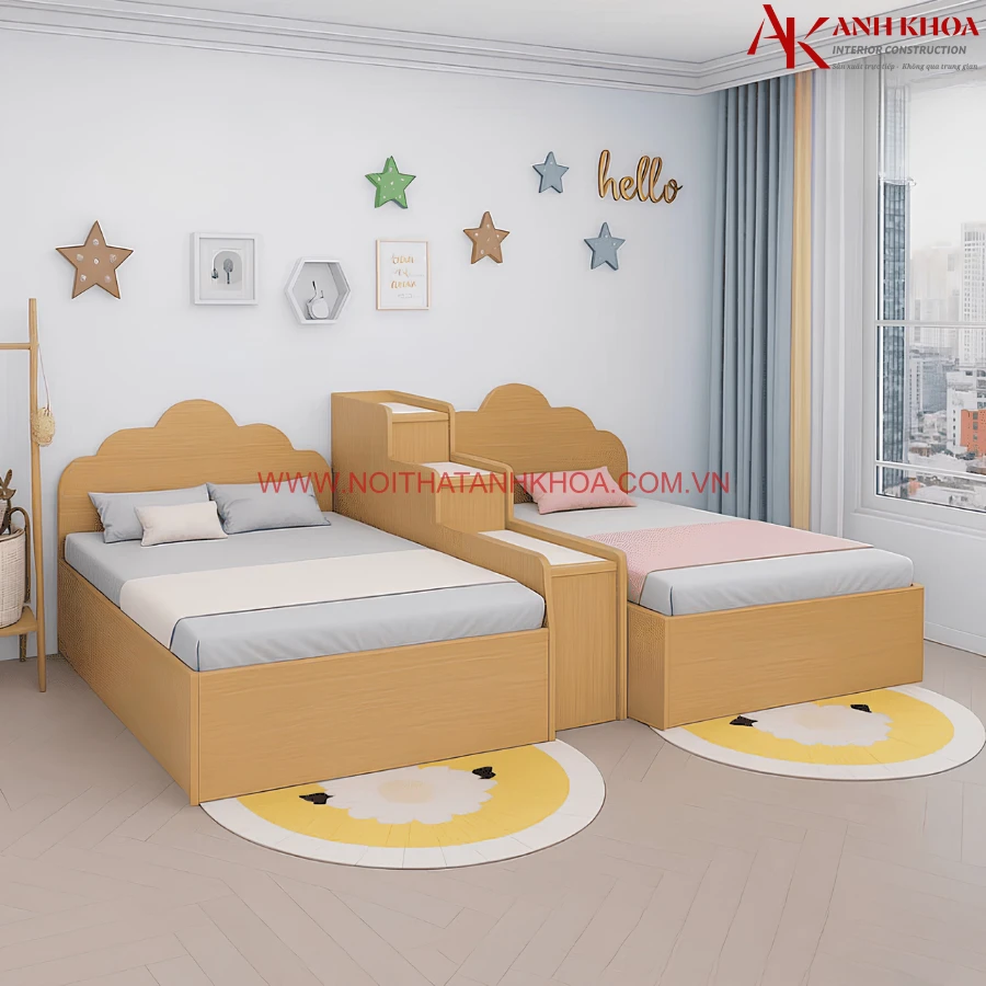 Giường Ngủ Cho Trẻ Em Gỗ MDF Đơn Giản Hiện Đại