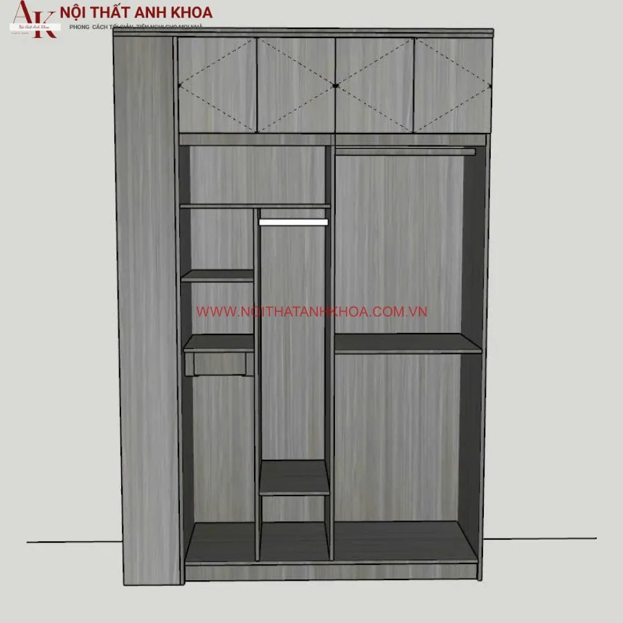 Tủ Quần Áo Gỗ Công Nghiệp 4 Cánh 2 Buồng Phối Màu Đẹp