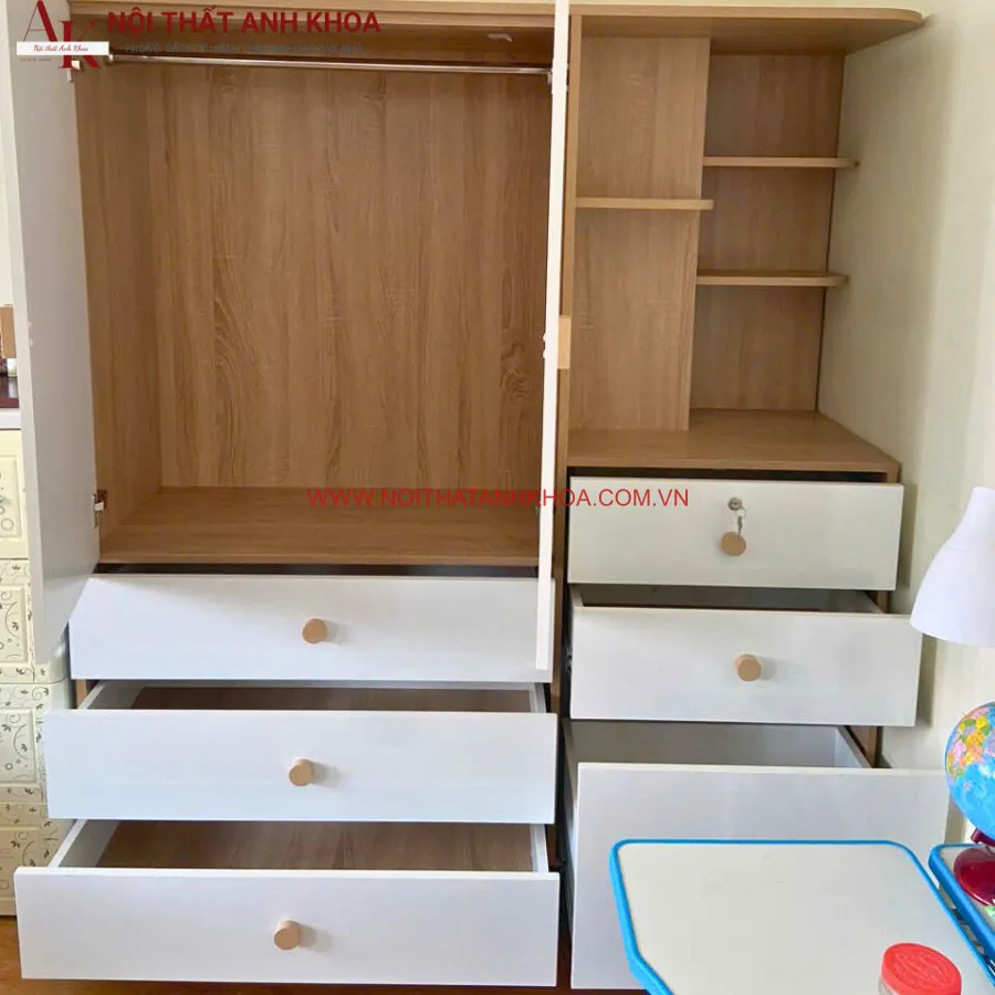 Tủ Quần Áo Trẻ Em Gỗ MDF Có Kệ Phối Màu Đẹp Giá Rẻ