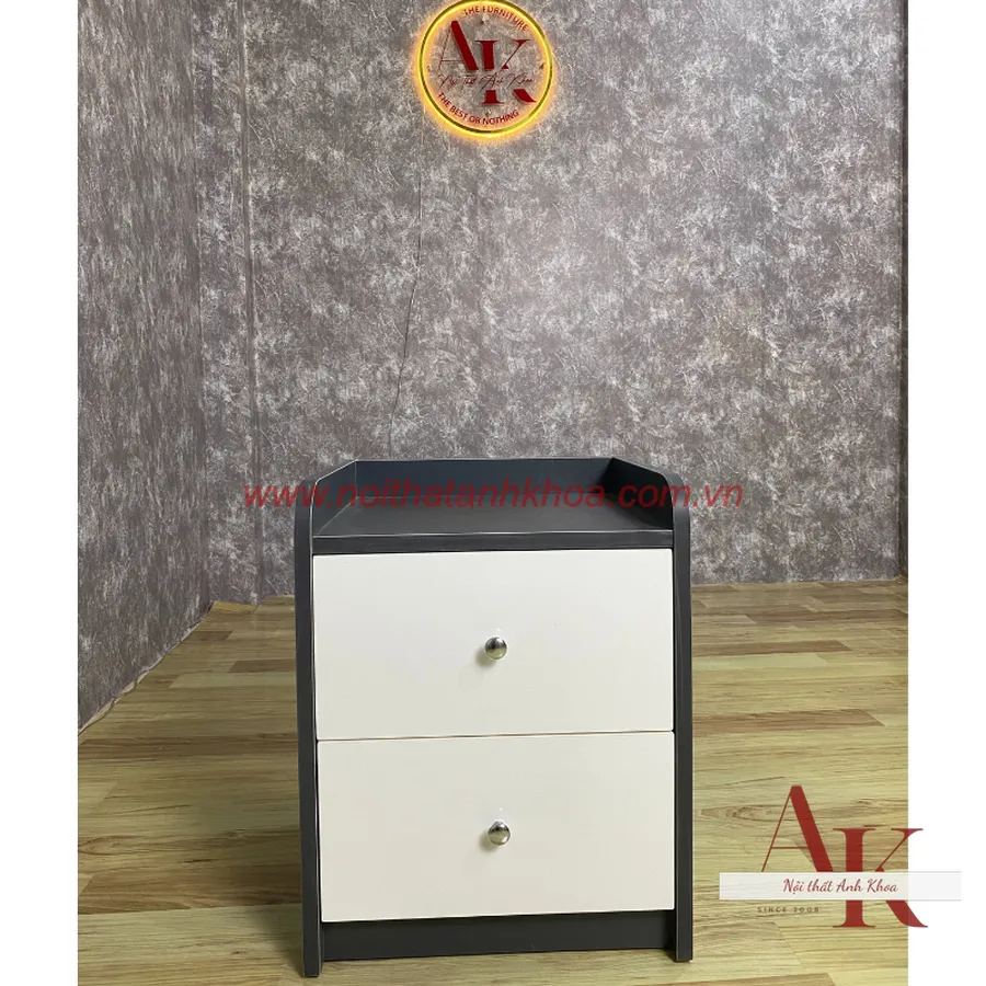Tủ Đầu Giường Gỗ Công Nghiệp MDF Màu Xám Chì Phối Trắng Giá Rẻ
