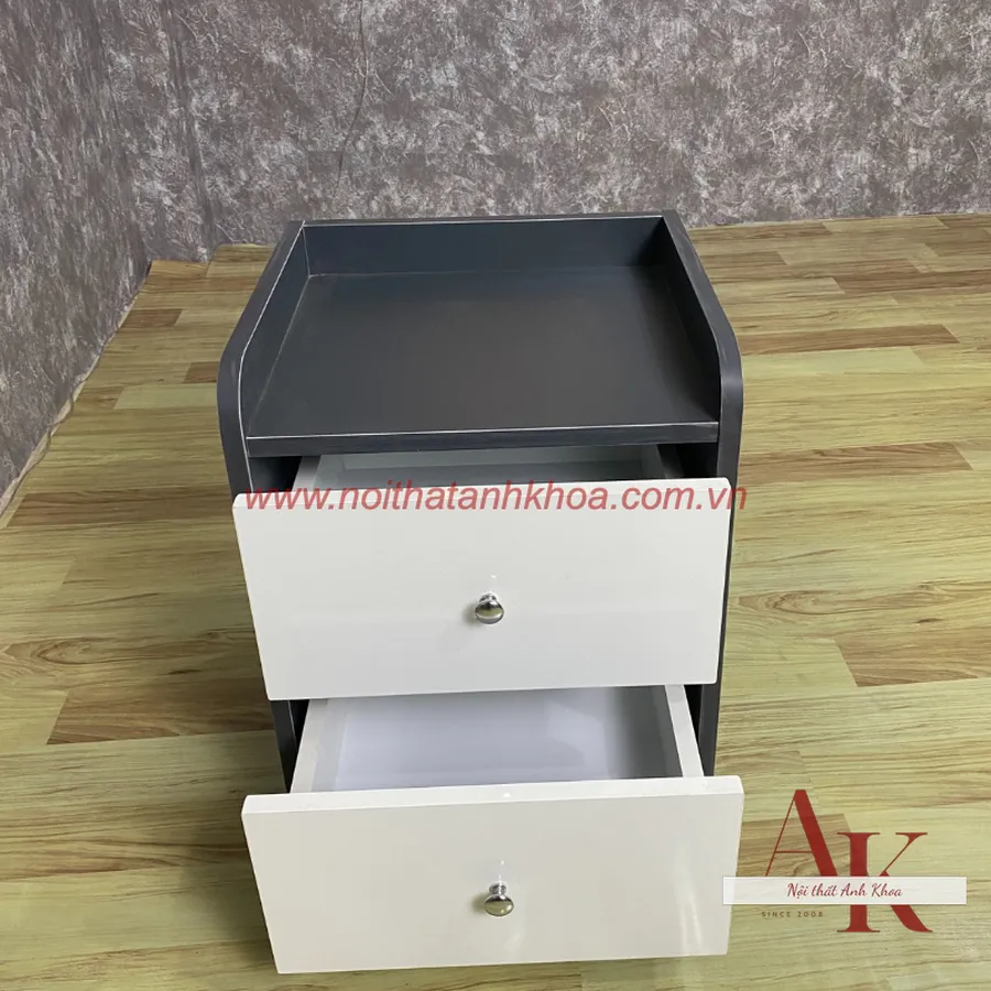Tủ Đầu Giường Gỗ Công Nghiệp MDF Màu Xám Chì Phối Trắng Giá Rẻ