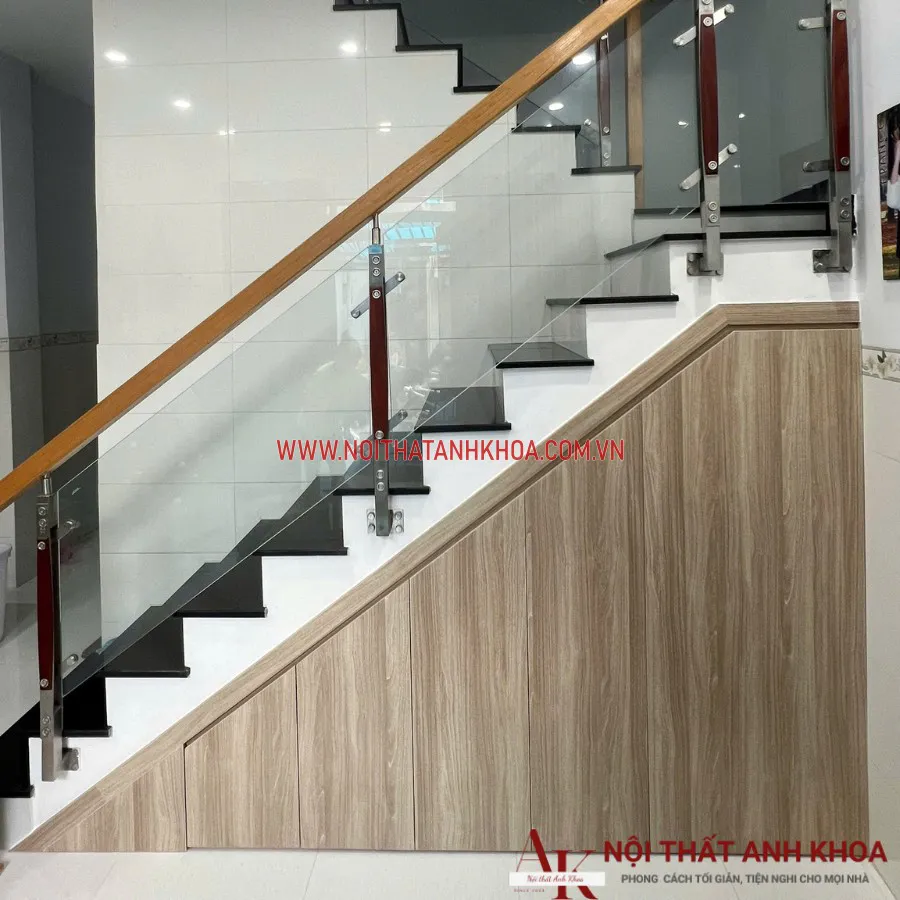 Mẫu Tủ Cầu Thang Phòng Khách Gỗ Công Nghiệp Đẹp Hiện Đại
