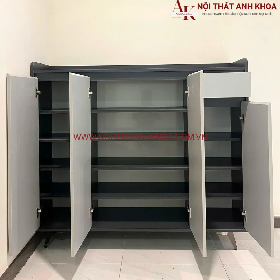 Tủ Giày Chung Cư Gỗ Công Nghiệp Màu Xám Phối Trắng Cao Cấp
