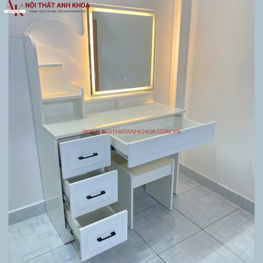 Bàn Trang Điểm Màu Trắng Gỗ Công Nghiệp Đẹp Hiện Đại