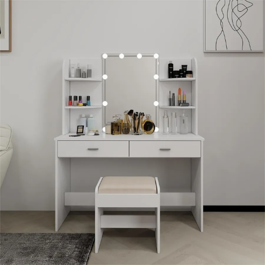 Bàn Trang Điểm Gỗ Công Nghiệp Phủ Melamine Cao Cấp Màu Trắng Hiện Đại