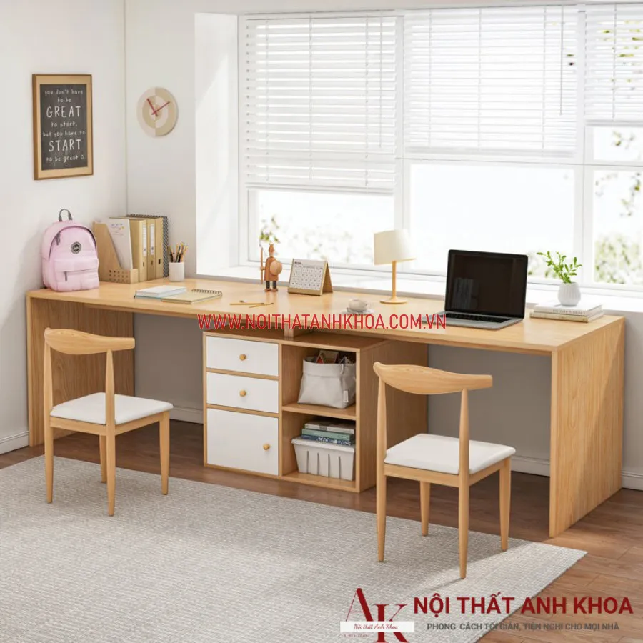 Bộ Bàn Học Sinh Đôi Gỗ Công Nghiệp Đẹp Tiện Lợi
