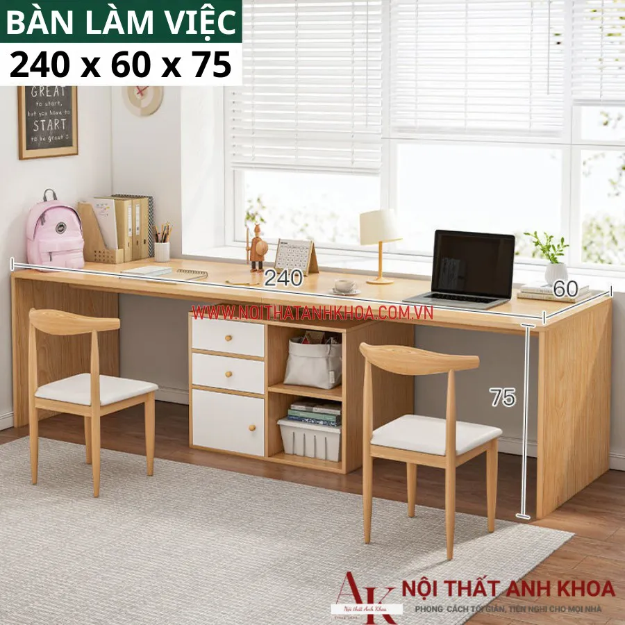 Bộ Bàn Học Sinh Đôi Gỗ Công Nghiệp Đẹp Tiện Lợi