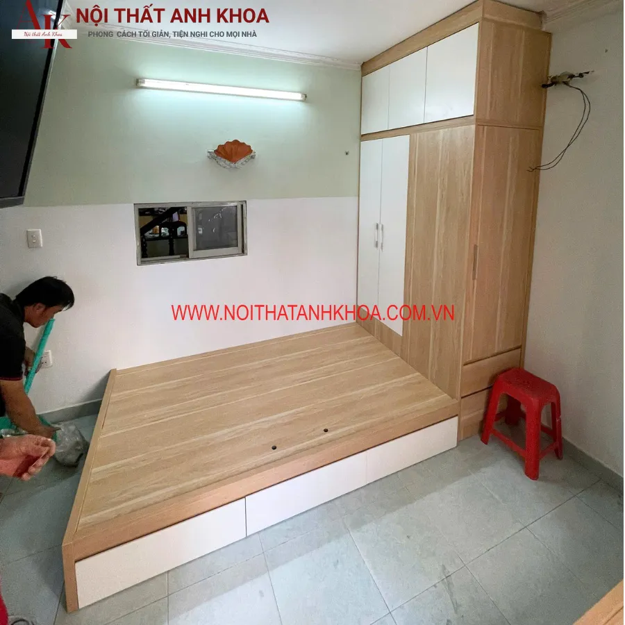 Tủ Liền Giường Thông Minh Gỗ Công Nghiệp Tối Giản Tiện Nghi
