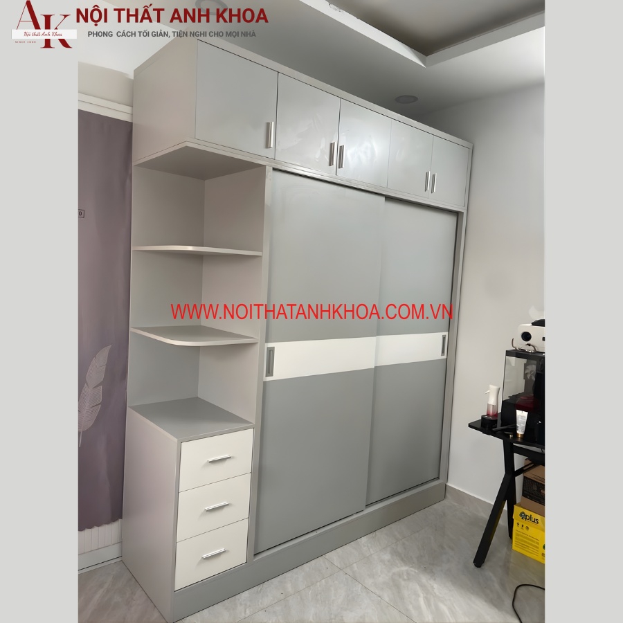 Mẫu Tủ Quần Áo Đẹp Cửa Lùa Gỗ Công Nghiệp Màu Tối Cao Cấp Hiện Đại