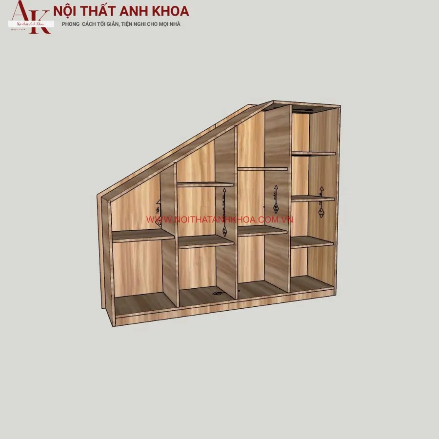 Tủ Gầm Cầu Thang Gỗ MDF Kết Hợp Cánh Kính Và Đèn Led
