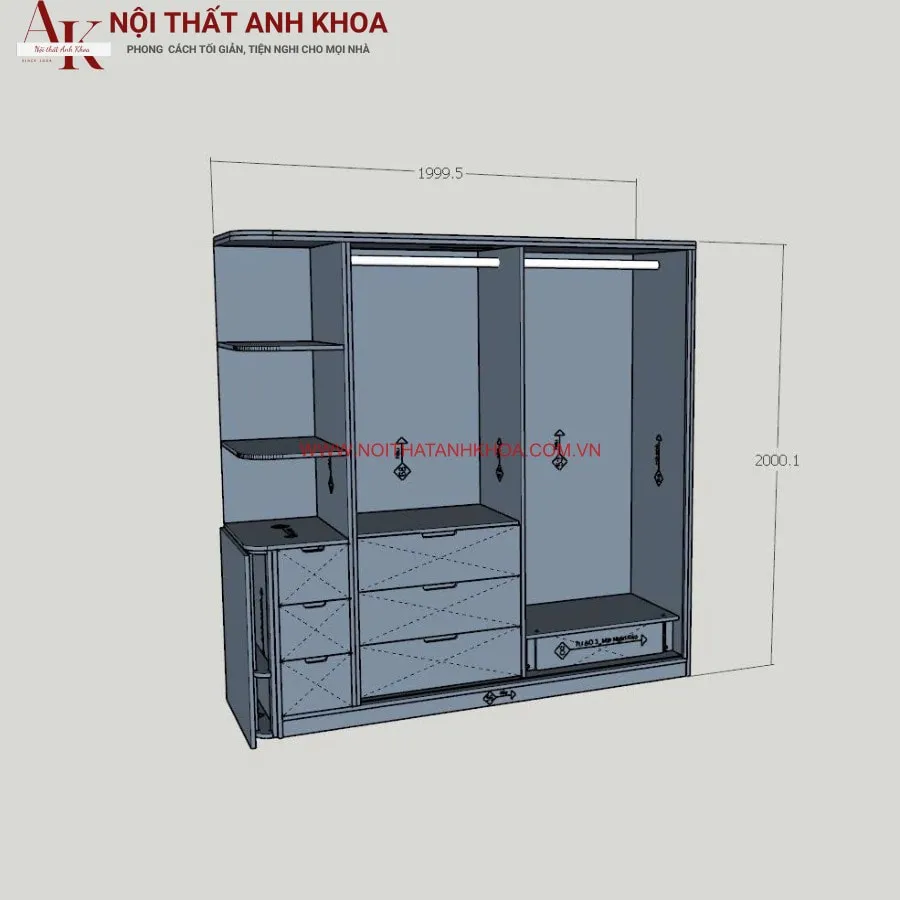 Tủ Quần Áo Cánh Kính Gỗ Công Nghiệp Đẹp Hiện Đại