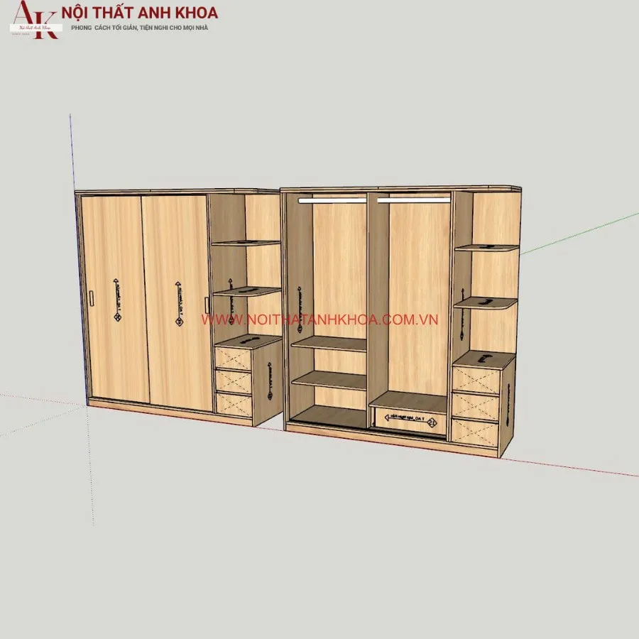 Tủ Quần Áo Cửa Lùa Gỗ Công Nghiệp MDF Hiện Đại - Tiện Nghi