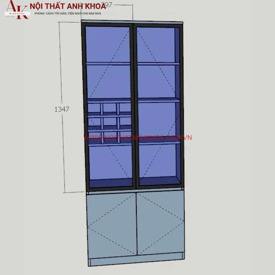 Tủ Rượu Phòng Khách Gỗ Công Nghiệp Màu Xám Kết Hợp Đèn Led Đẹp