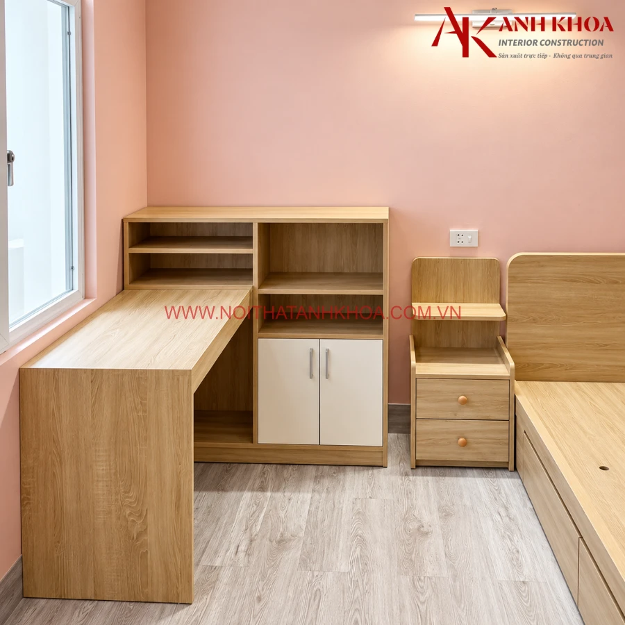Bàn Làm Việc Kết Hợp Tủ Sách Thiết Kế Hiện Đại