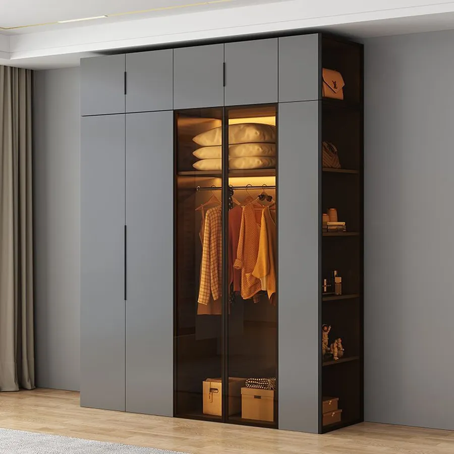 Tủ Quần Áo Cánh Kính Xám Chì Có LED Đẹp Hiện Đại