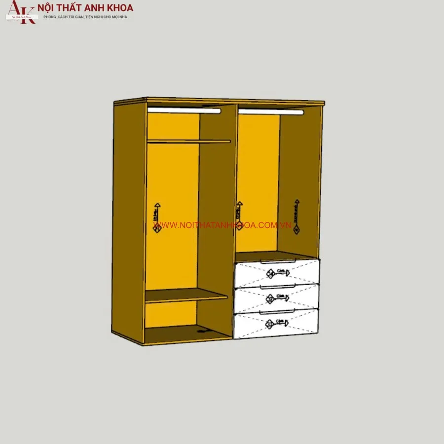 Tủ Áo Gỗ Cao Su Phủ Veneer Sồi Giá Tốt