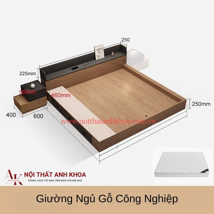 Giường Ngủ Đơn Giản Gỗ Công Nghiệp Có Ngăn Kéo Giá Rẻ