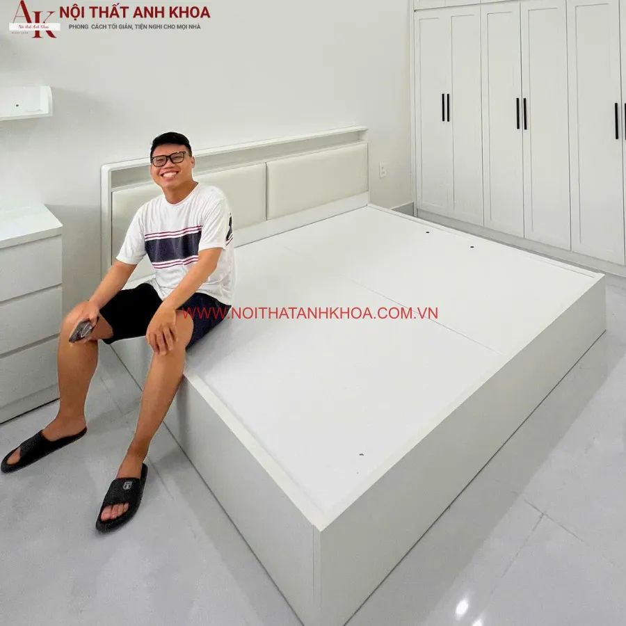Giường Ngủ Đẹp Gỗ Công Nghiệp Màu Trắng