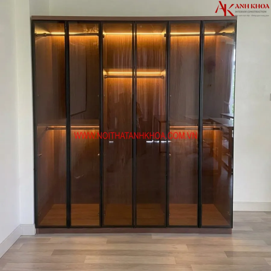 Tủ Quần Áo Cánh Kính Gỗ Công Nghiệp Khung Nhôm Xingfa Cao Cấp Giá Rẻ